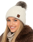 Baesics Strickmütze Glitzer Weiß – Wintermütze mit Fleecefutter & Kunstfell-Pompon