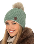 Baesics Strickmütze Glitzer Mint – Wintermütze mit Fleecefutter & Kunstfell-Pompon