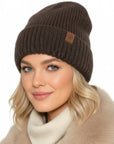 Baesics Wintermütze Schneeflocke Braun – Beanie mit Fleecefutter & Schneekristall-Patch