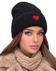 Beanie Angora Schwarz mit Herz