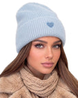 Beanie Angora Hellblau mit Herz
