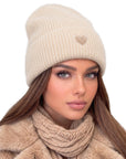 Beanie Angora Creme mit Herz