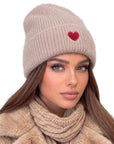Beanie Angora Beige mit Herz
