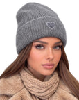 Beanie Angora Grau mit Herz