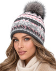 Baesics® Bommelmütze Schneeflocken Norweger Damen Grau Rosa