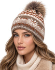 Baesics® Bommelmütze Schneeflocken Norweger Damen Taupe