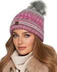 Baesics Bommelmütze Pink – Strickmütze mit Wolle, Kunstfell-Bommel & Fleecefutter