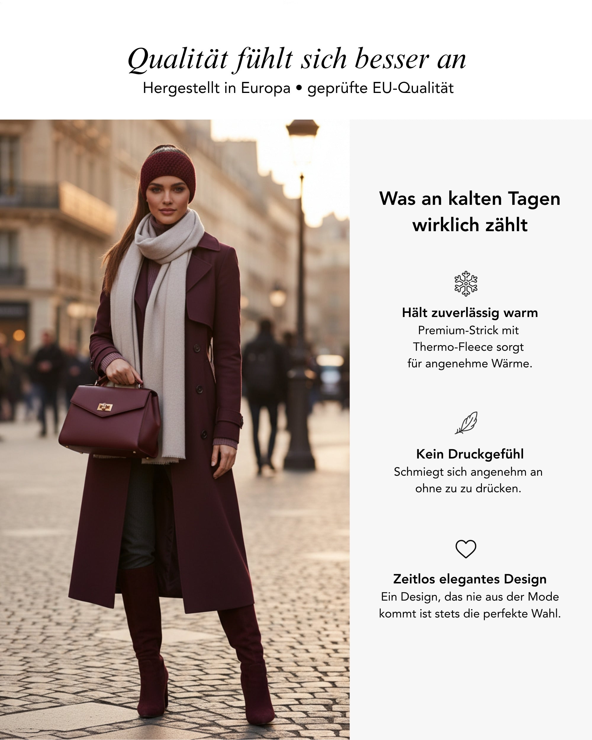 Baesics Stirnband Bordeaux – Winter-Stirnband mit Fleecefutter, Waffelmuster