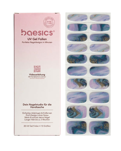Baesics UV Gelstrips Moonlit Marble – semi-cured UV Gel-Nagelfolien, 20 Streifen Set