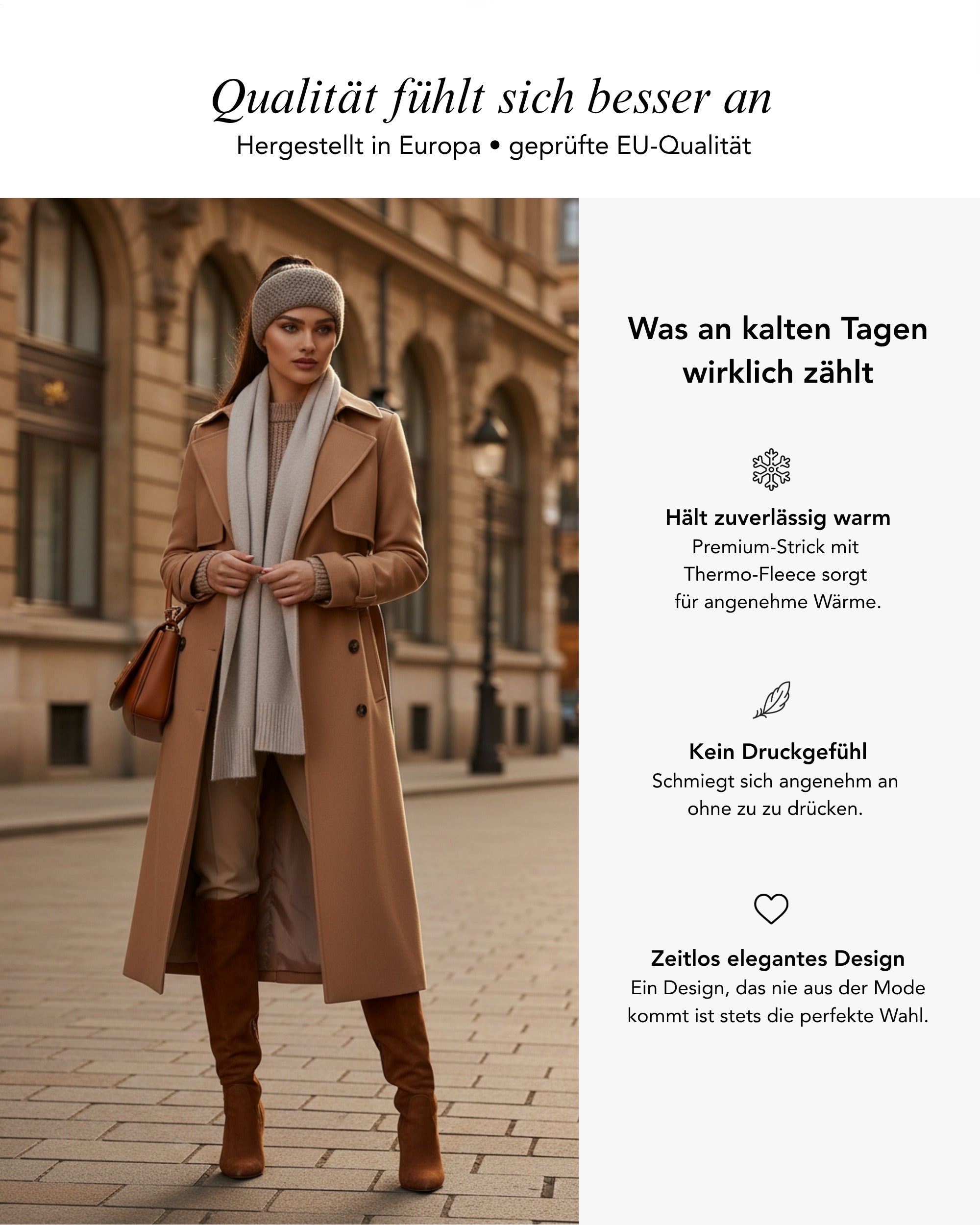 Baesics Stirnband Taupe – Winter-Stirnband mit Fleecefutter, Waffelmuster