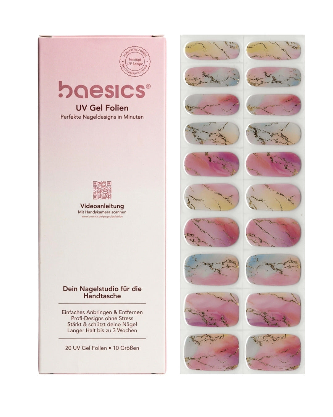 Baesics UV Gelstrips L’Artiste – semi-cured UV Gel-Nagelfolien, 20 Streifen Set