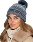 Baesics Bommelmütze Blau – Strickmütze mit Wolle, Kunstfell-Bommel & Fleecefutter