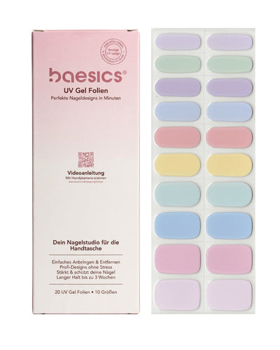 Baesics UV Gelstrips Pastel Symphony – semi-cured UV Gel-Nagelfolien, 20 Streifen Set