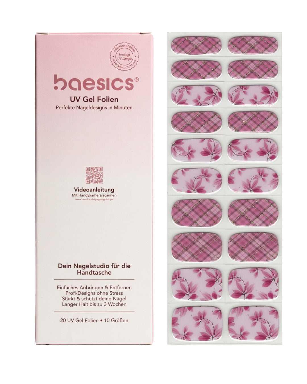 Baesics UV Gelstrips 2004 Crush – semi-cured UV Gel-Nagelfolien, 20 Streifen Set