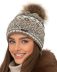 Baesics Bommelmütze Creme – Wintermütze mit Muster (Wollmix), Kunstfell-Bommel & Fleecefutter