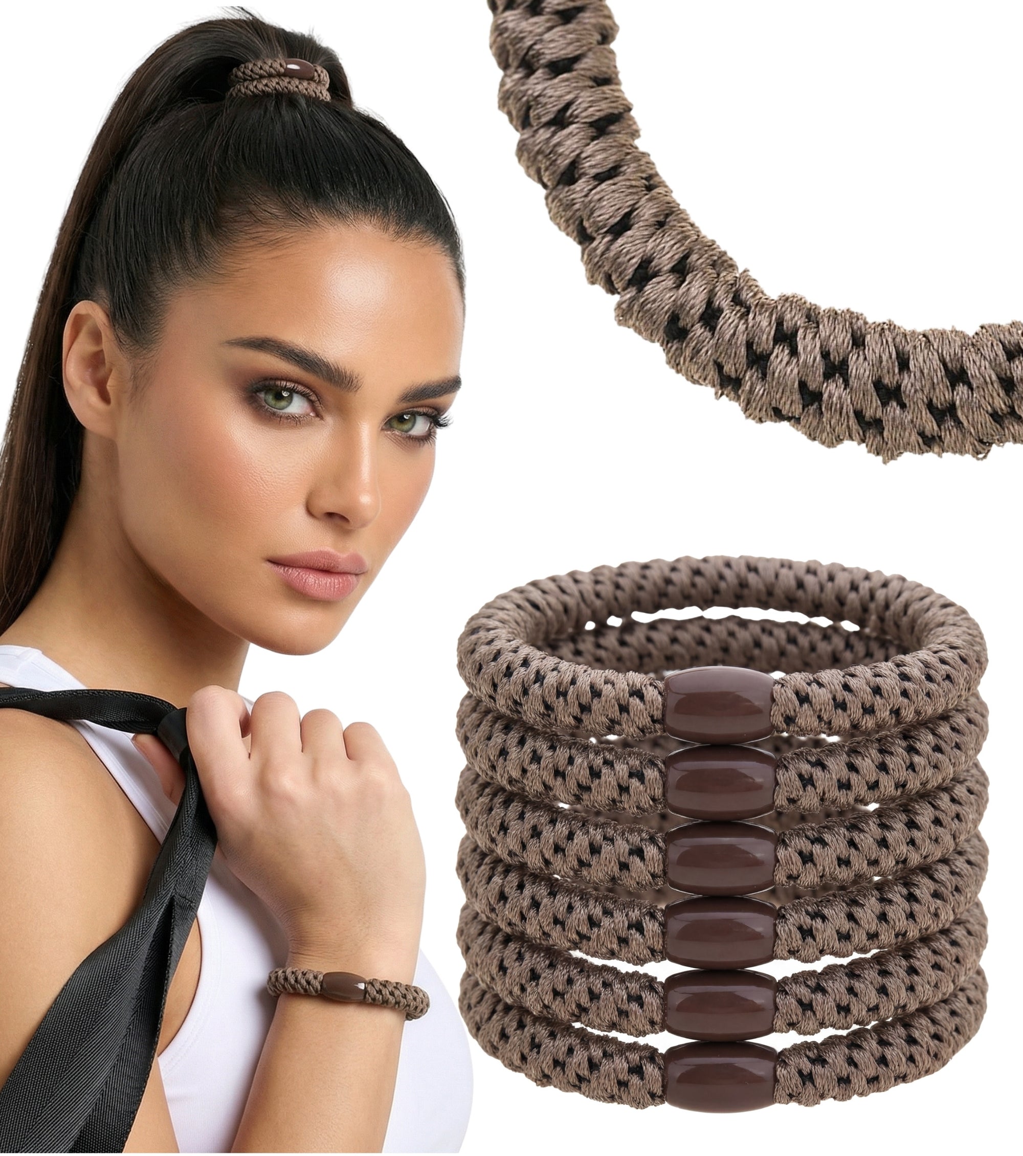 Baesics Haargummi Braun – schonende Zopfgummis für Damen &amp; Mädchen, 6 Stück