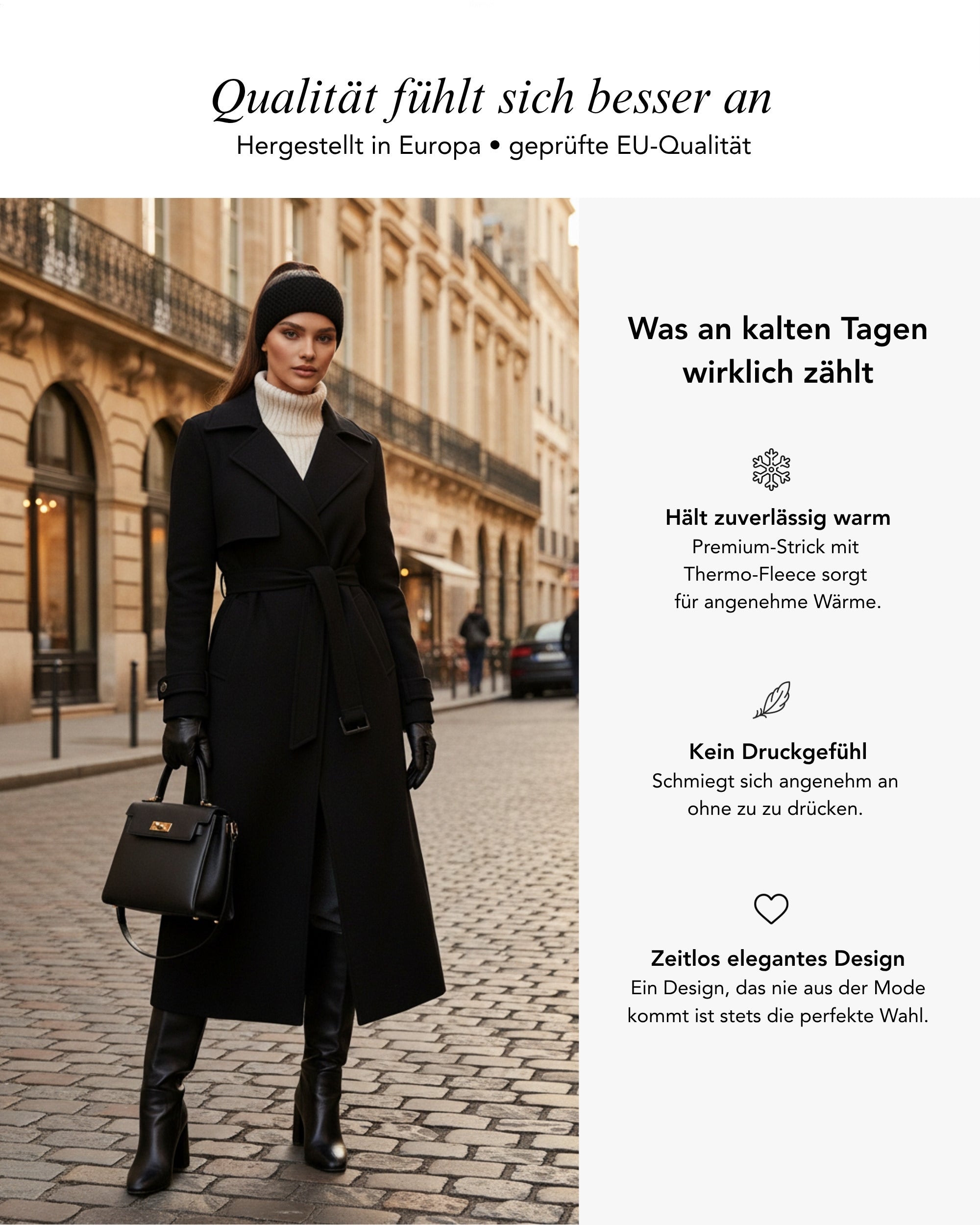 Baesics Stirnband Schwarz – Winter-Stirnband mit Fleecefutter, Waffelmuster