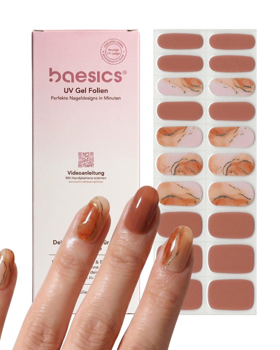 Baesics UV Gelstrips Aura Collection – semi-cured UV Gel-Nagelfolien, 20 Streifen Set
