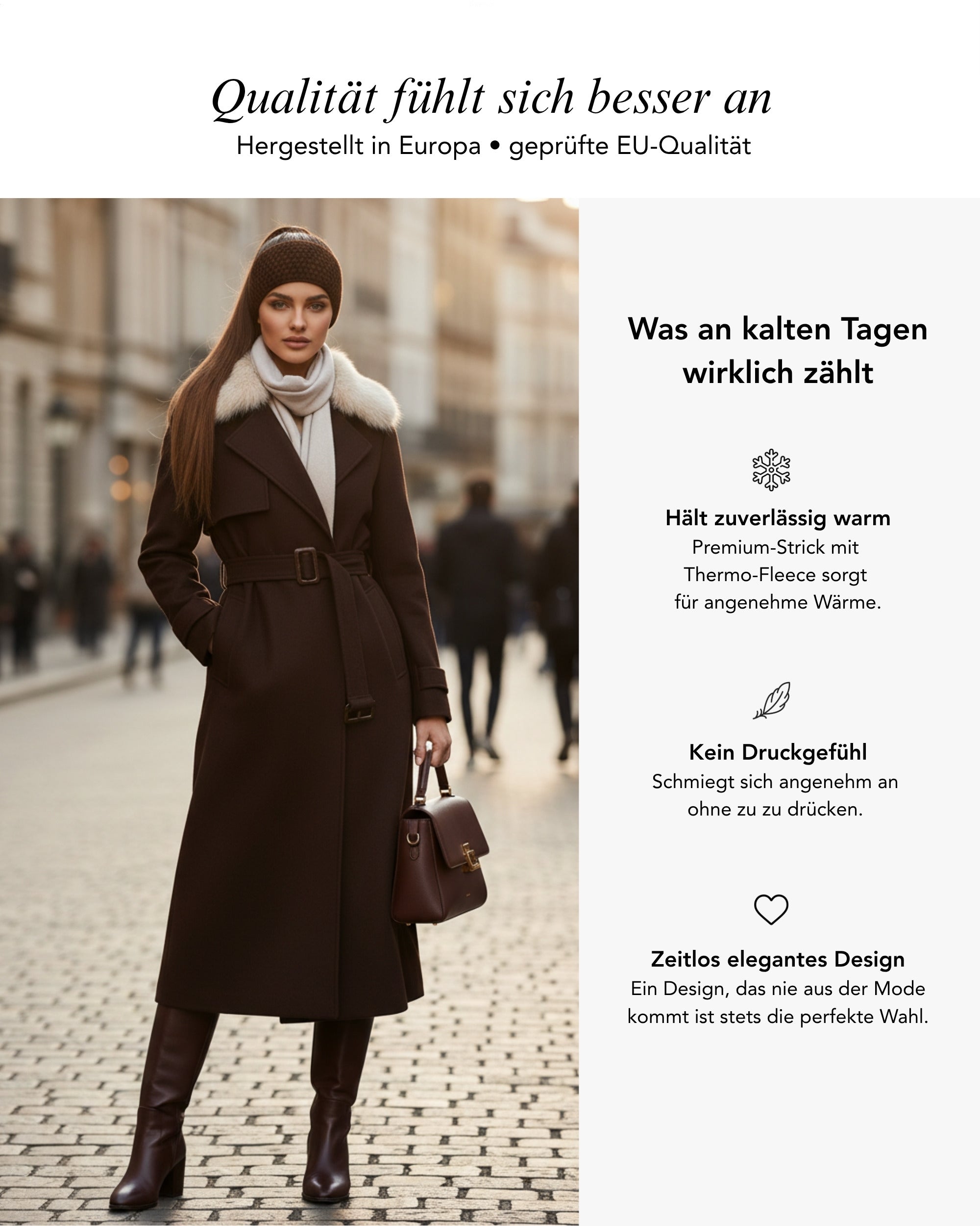 Baesics Stirnband Braun – Winter-Stirnband mit Fleecefutter, Waffelmuster