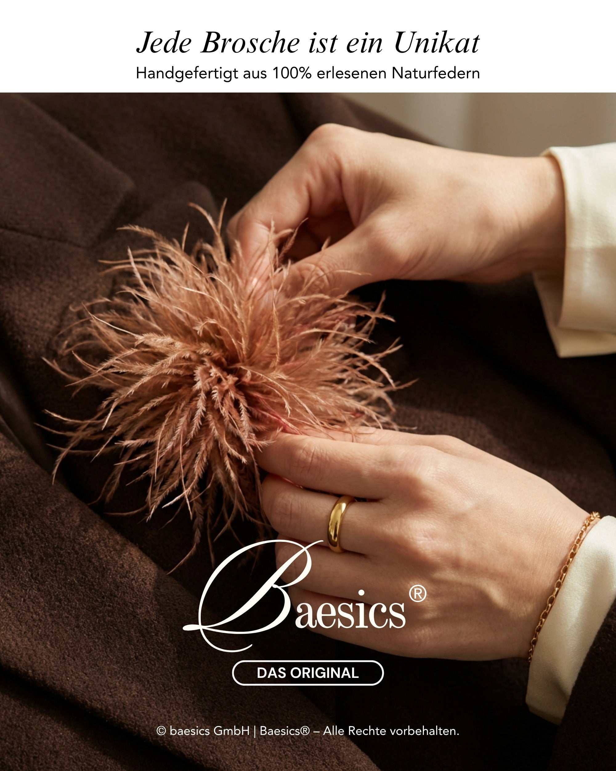 Baesics® Straußenfeder-Brosche, handgefertigt aus 100 % echten Naturfedern