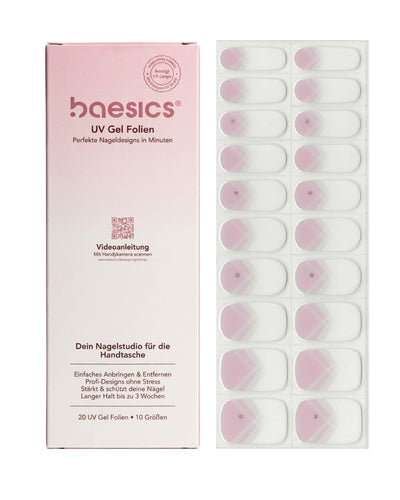 Baesics UV Gelstrips Geometric French – semi-cured UV Gel-Nagelfolien, 20 Streifen Set