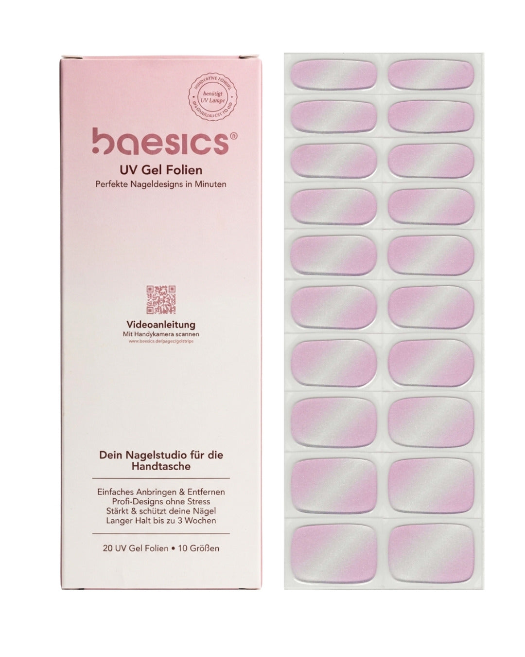Baesics UV Gelstrips Sheer Rose – semi-cured UV Gel-Nagelfolien, 20 Streifen Set