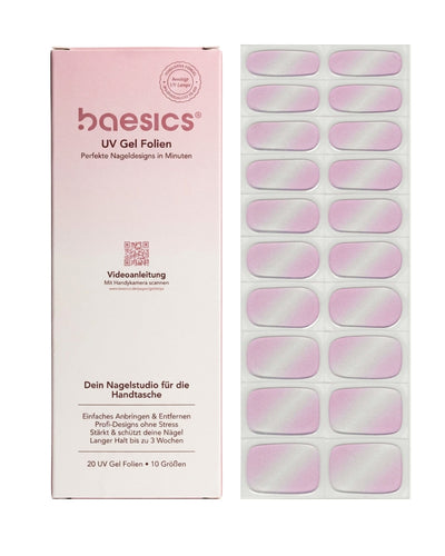 Baesics UV Gelstrips Sheer Rose – semi-cured UV Gel-Nagelfolien, 20 Streifen Set