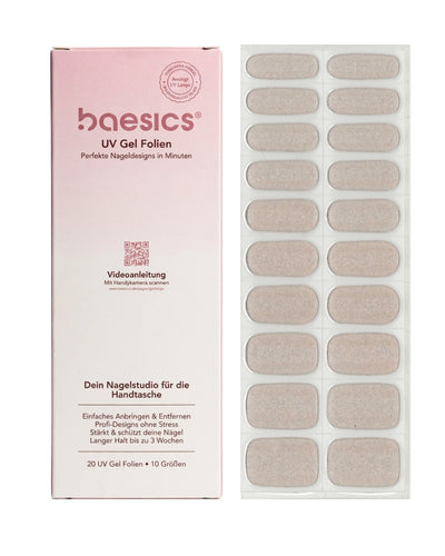 Baesics UV Gelstrips Satin Zenith – semi-cured UV Gel-Nagelfolien, 20 Streifen Set