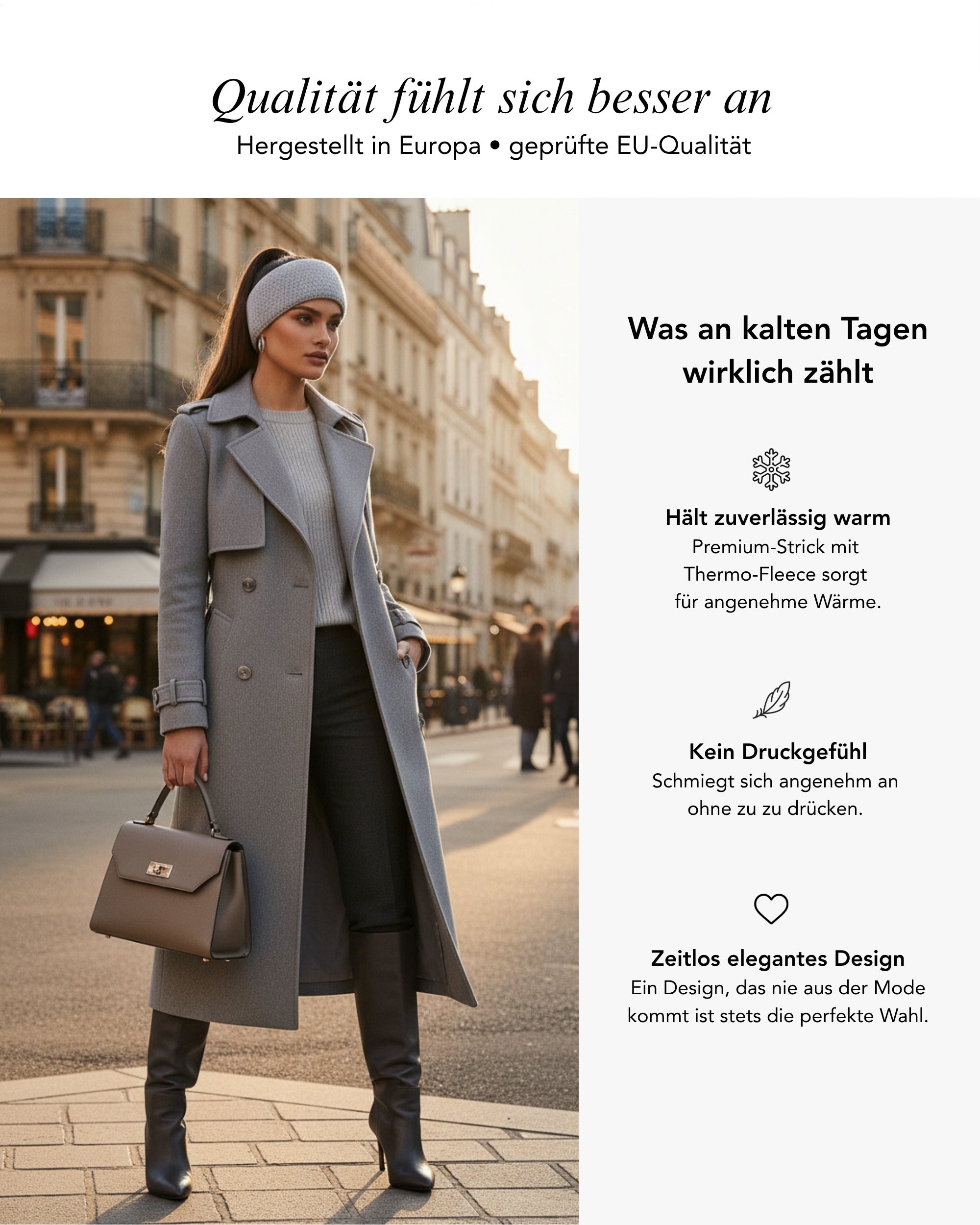 Baesics Stirnband Grau – Winter-Stirnband mit Fleecefutter, Waffelmuster