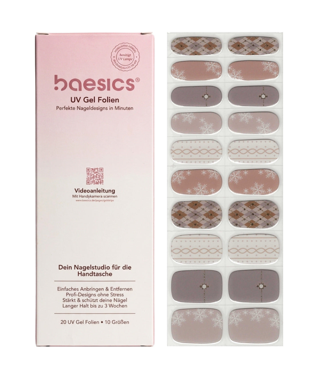Baesics UV Gelstrips Velvet Stitch – semi-cured UV Gel-Nagelfolien, 20 Streifen Set