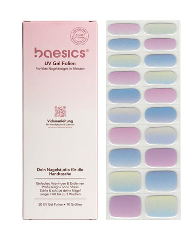 Baesics UV Gelstrips Iridescent Aura – semi-cured UV Gel-Nagelfolien, 20 Streifen Set