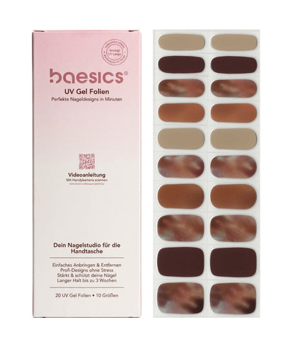 Baesics UV Gelstrips Coffee Pralines – semi-cured UV Gel-Nagelfolien, 20 Streifen Set