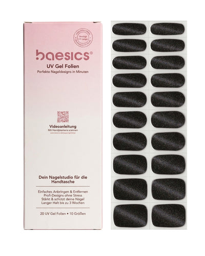 Baesics UV Gelstrips Black Matter – semi-cured UV Gel-Nagelfolien, 20 Streifen Set
