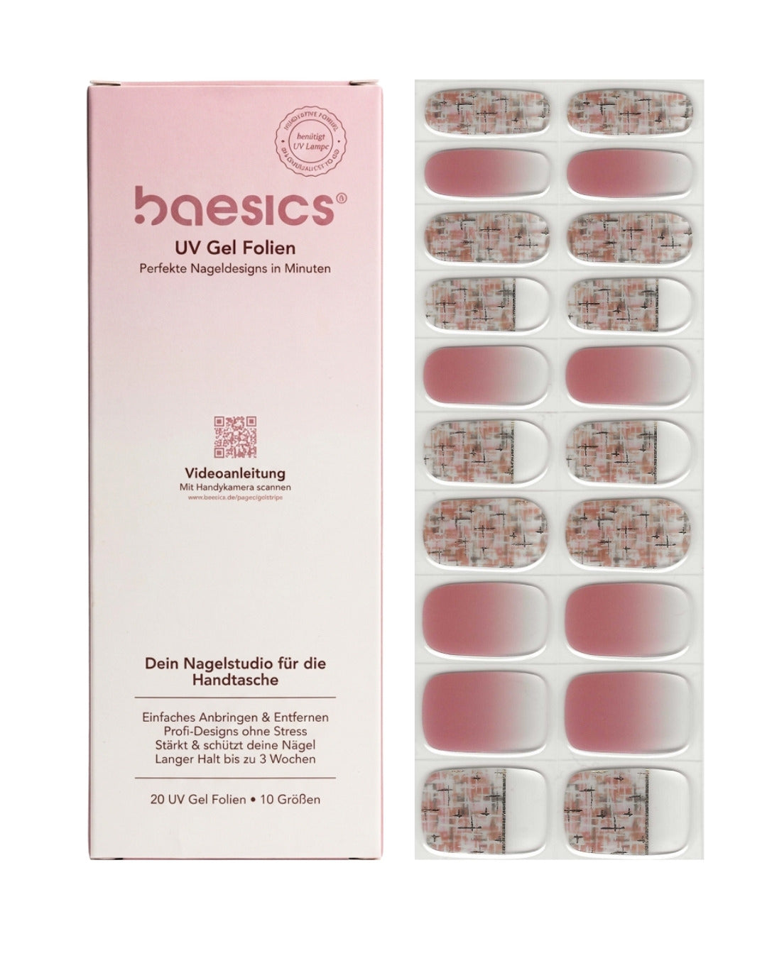 Baesics UV Gelstrips Atelier Blush – semi-cured UV Gel-Nagelfolien, 20 Streifen Set