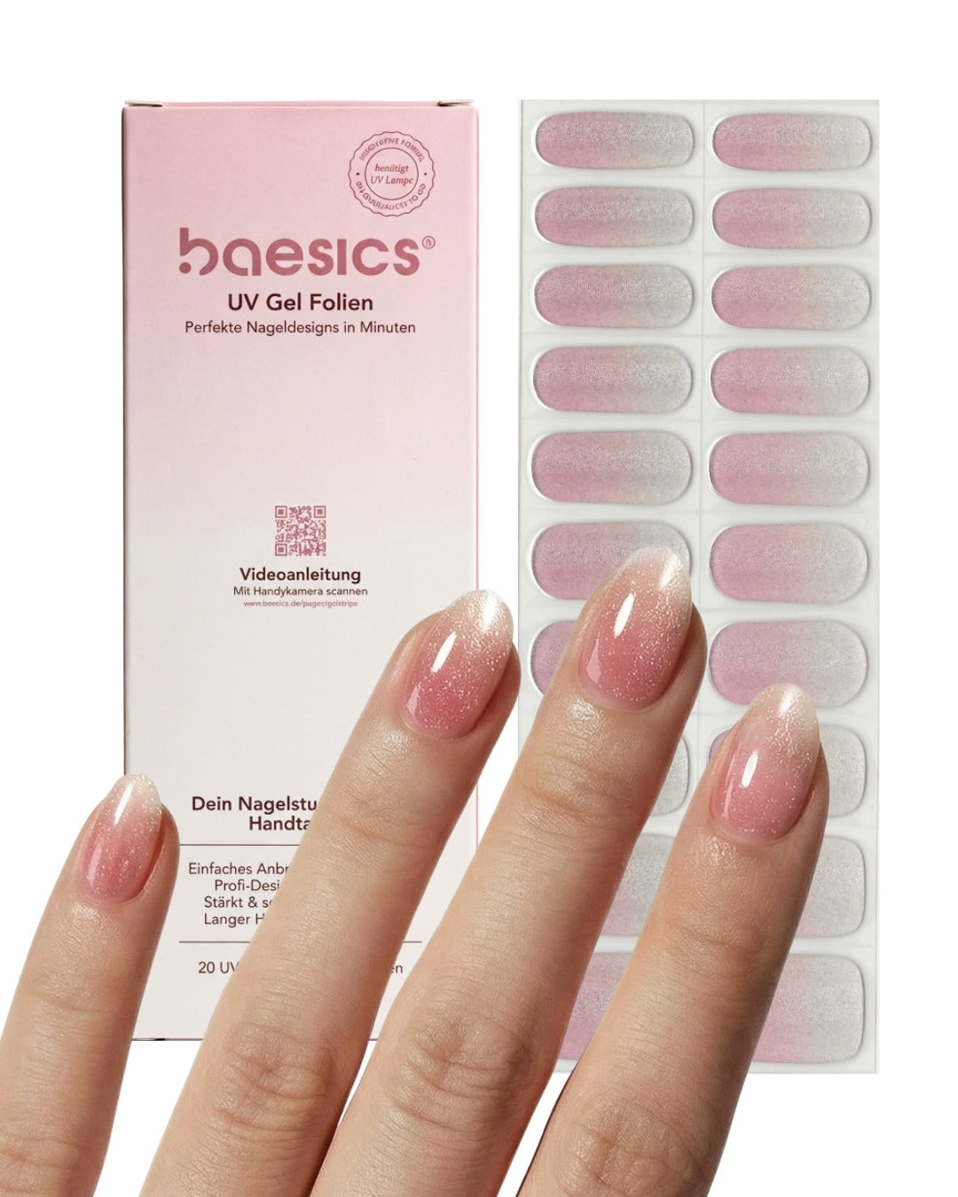 Baesics UV Gelstrips Crystal Lotus – semi-cured UV Gel-Nagelfolien, 20 Streifen Set