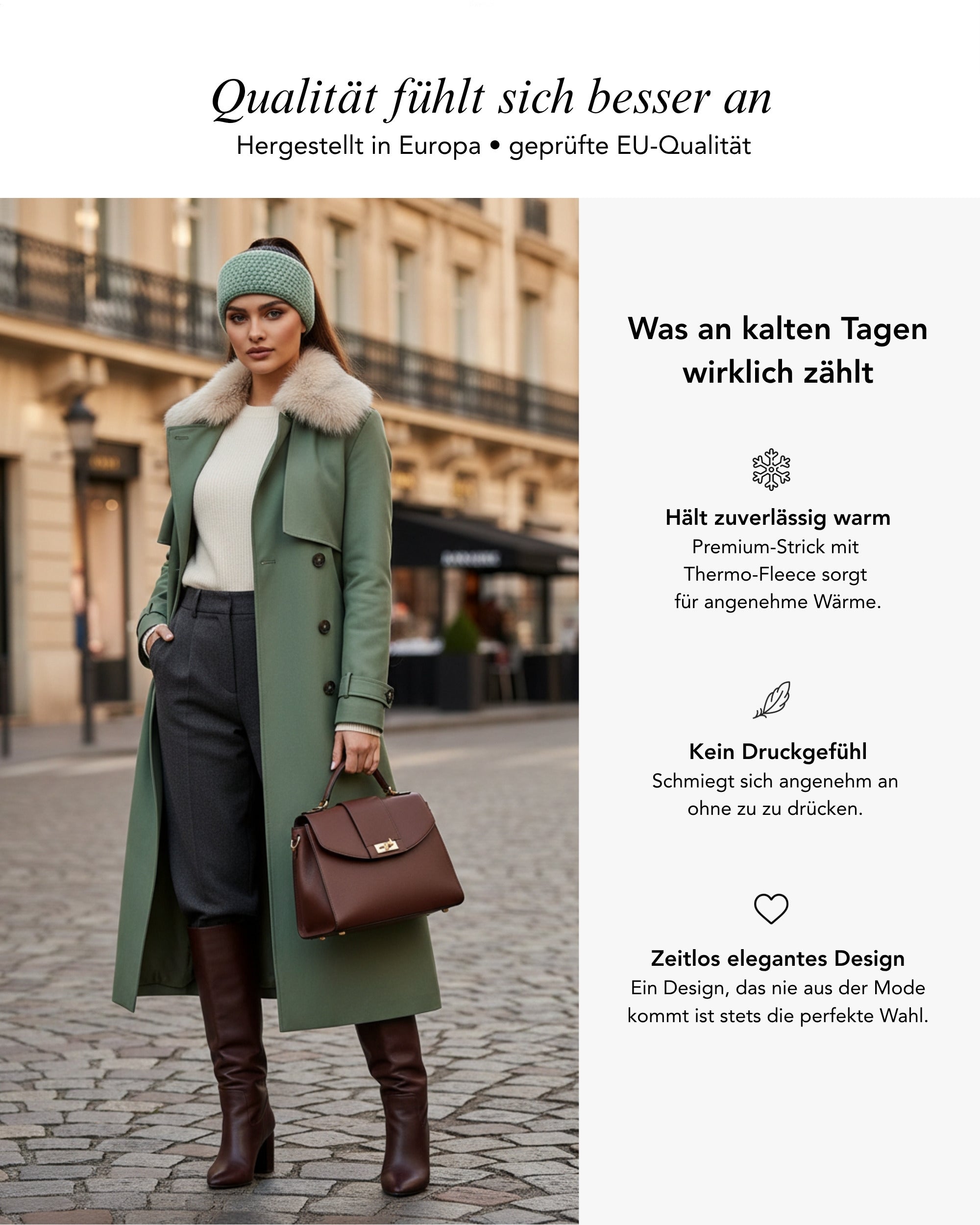 Baesics Stirnband Mint – Winter-Stirnband mit Fleecefutter, Waffelmuster