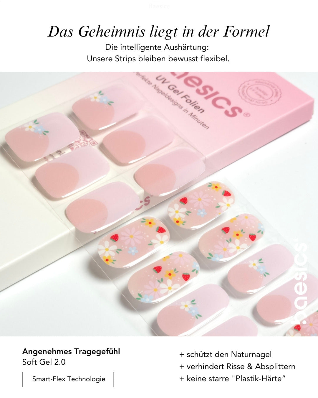 Baesics UV Gelstrips Jardin de Fraises – Gel-Nagelfolien Blatt