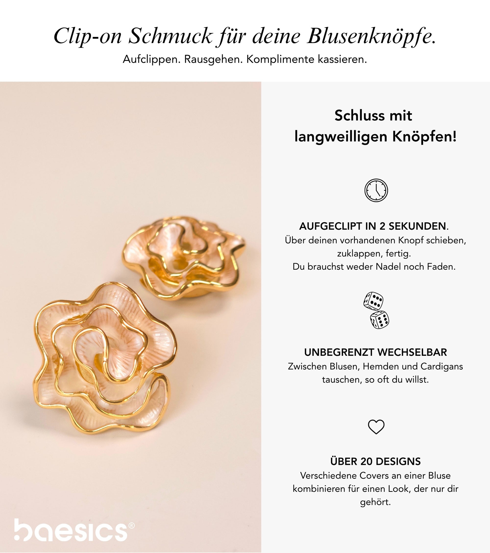 Baesics Button Covers Creme Brulee – nickelfreie Knopfüberzüge, Bild 2