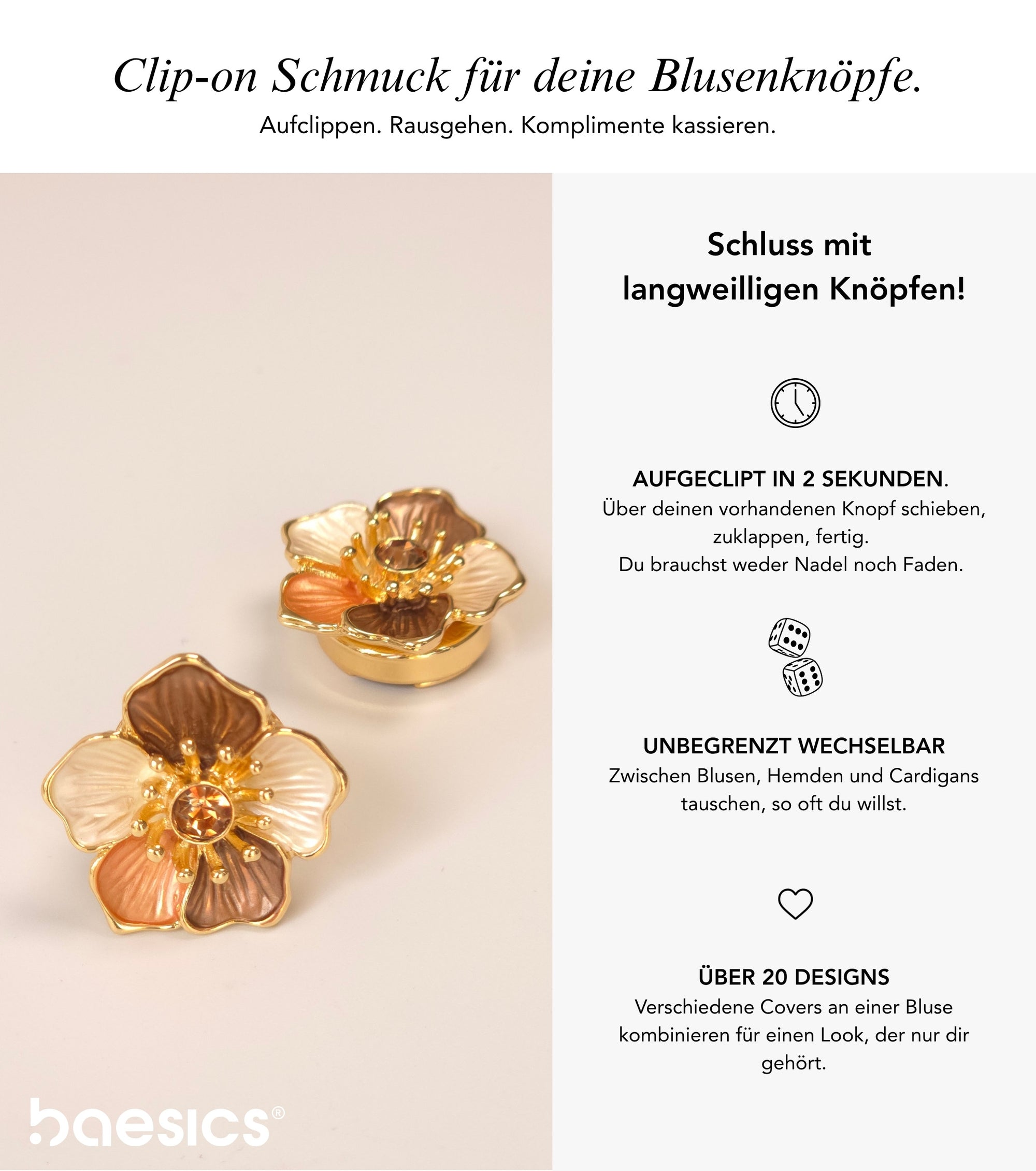 Baesics Button Covers Goldblüte Klassik – nickelfreie Knopfüberzüge, Bild 2