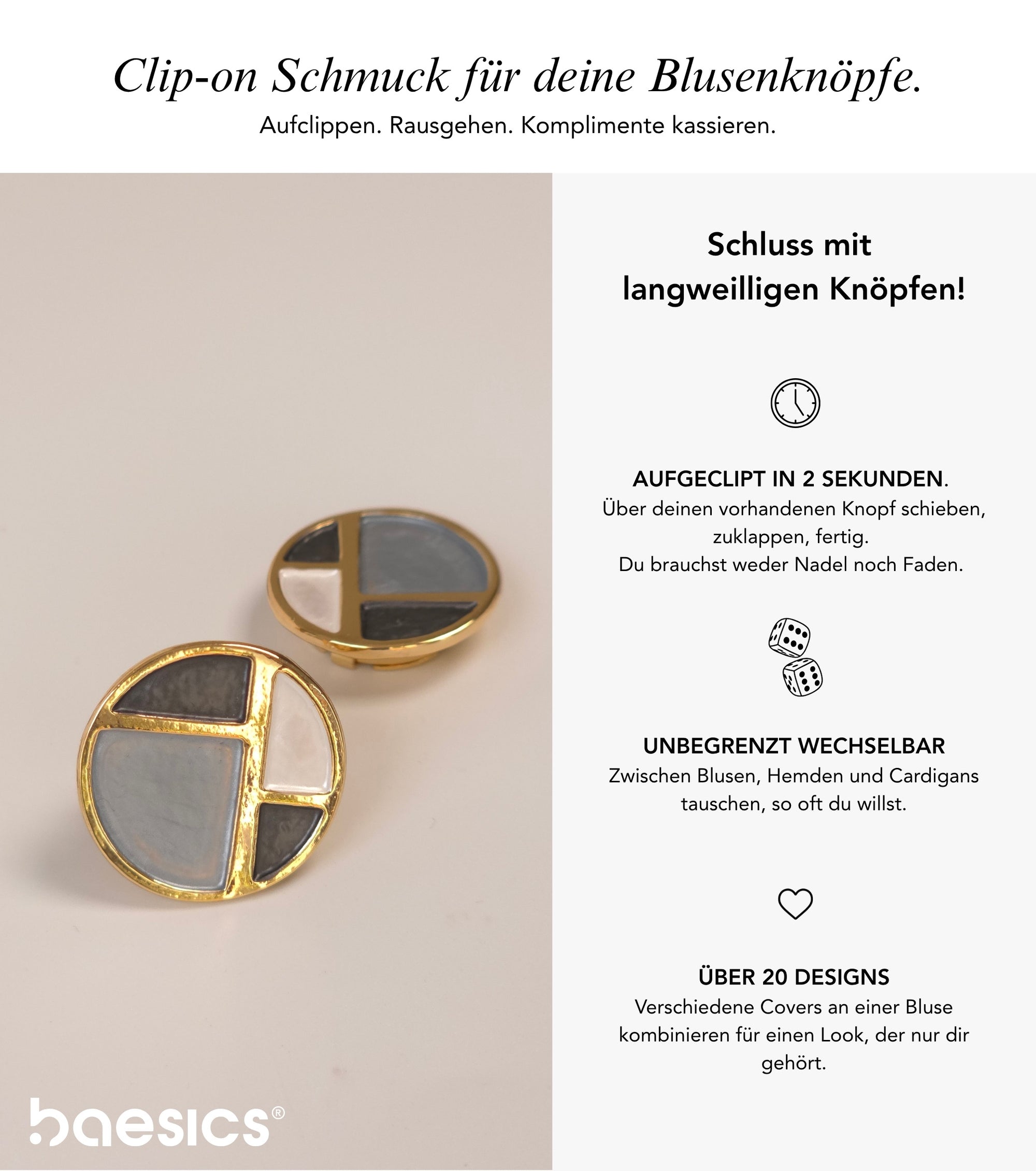 Baesics Button Covers Onyx Facette – nickelfreie Knopfüberzüge, Bild 2