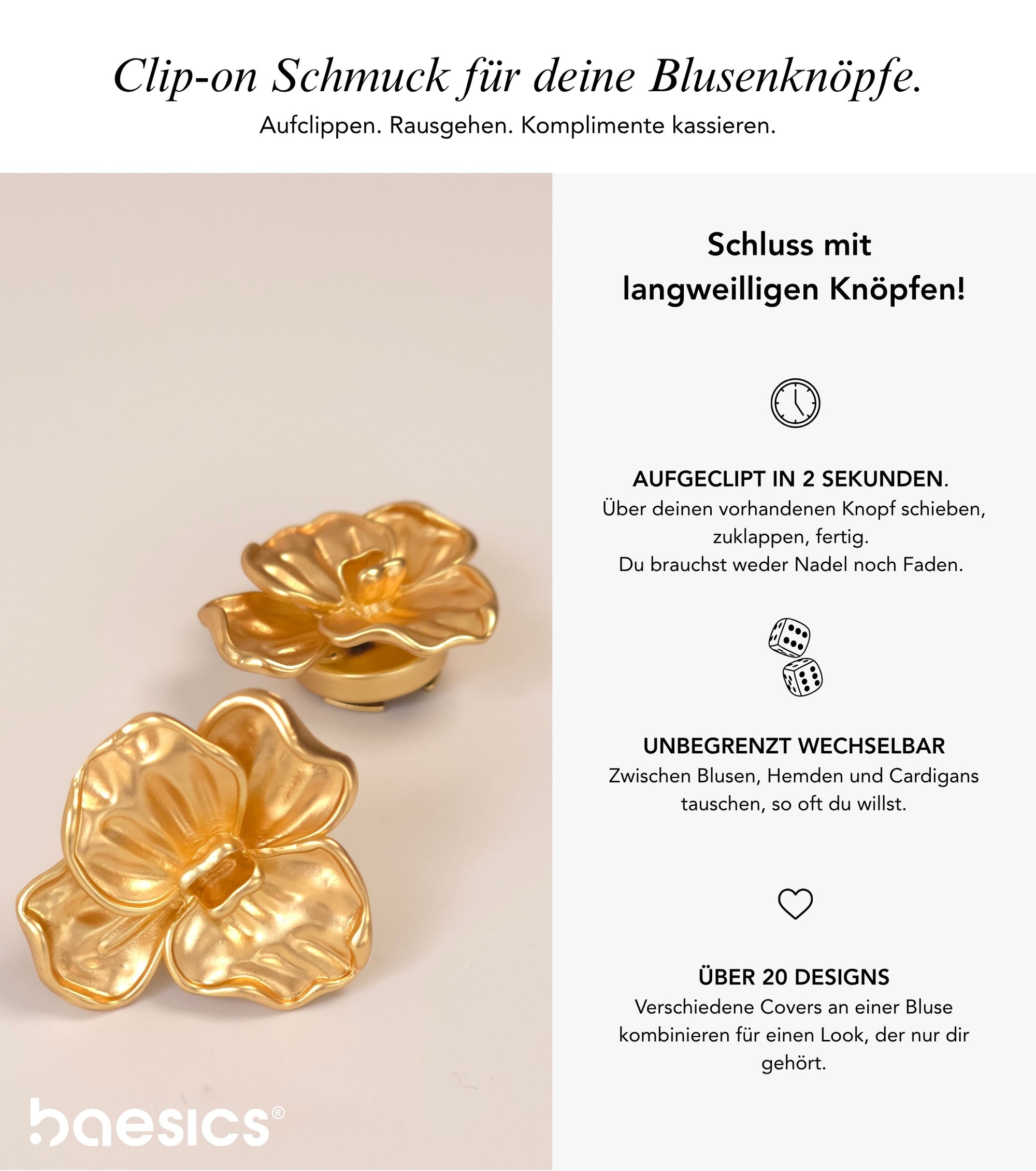 Baesics Button Covers Goldblüte Struktur – nickelfreie Knopfüberzüge, Bild 2