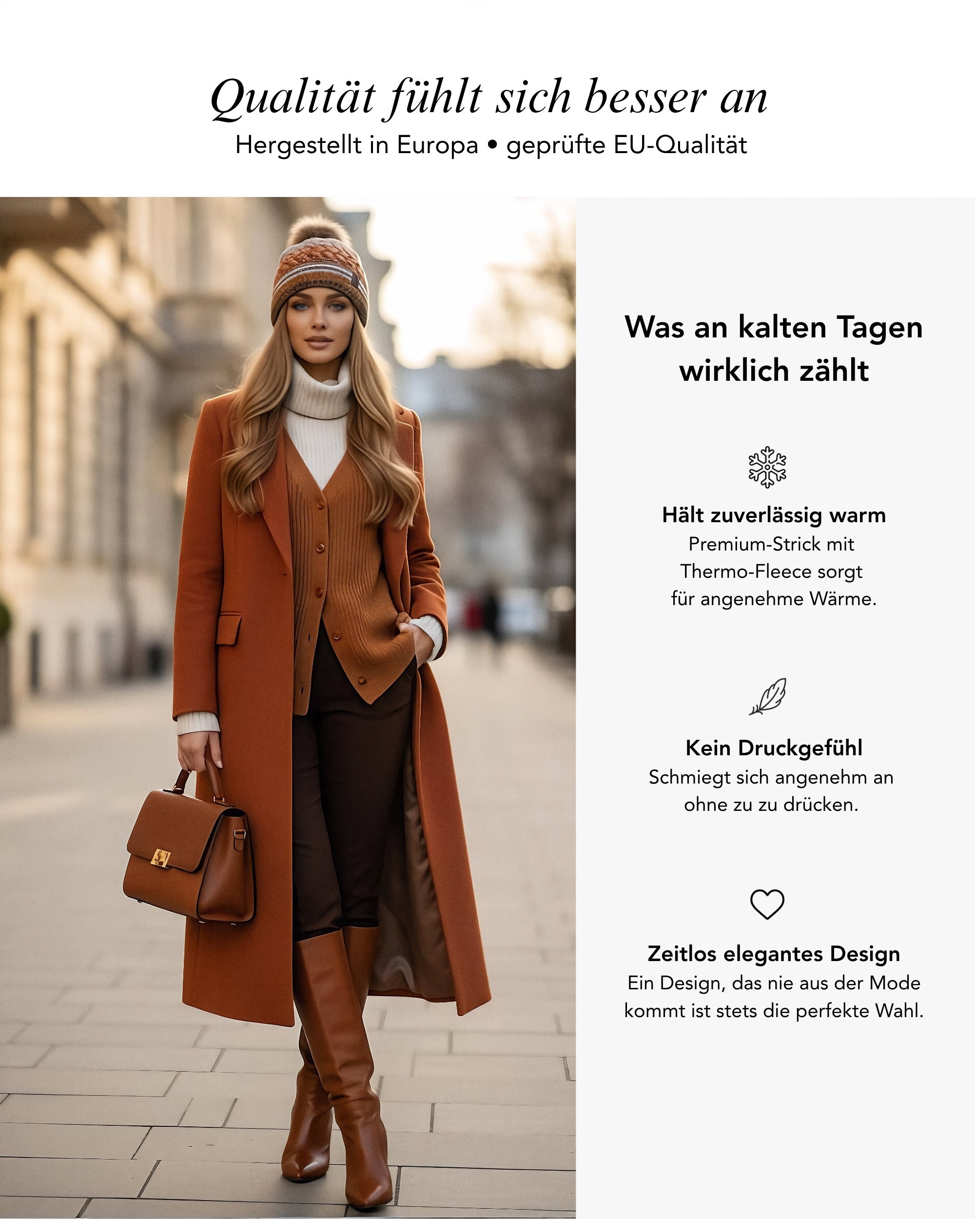 Baesics Bommelmütze mit Wolle – Wintermütze mit Kunstfell-Bommel & Fleecefutter, Bild 2