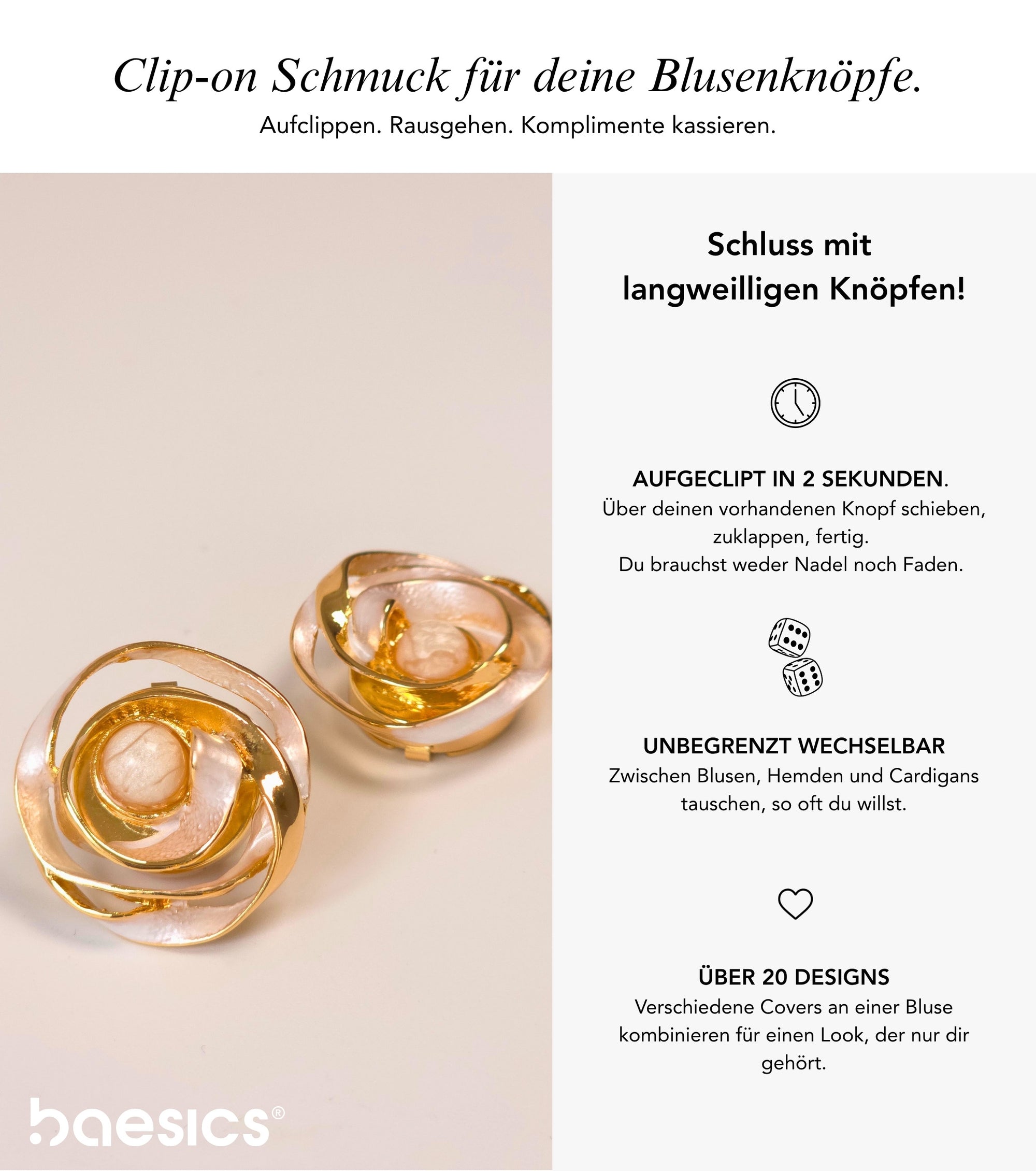 Baesics Button Covers Champagner Oval – nickelfreie Knopfüberzüge, Bild 2