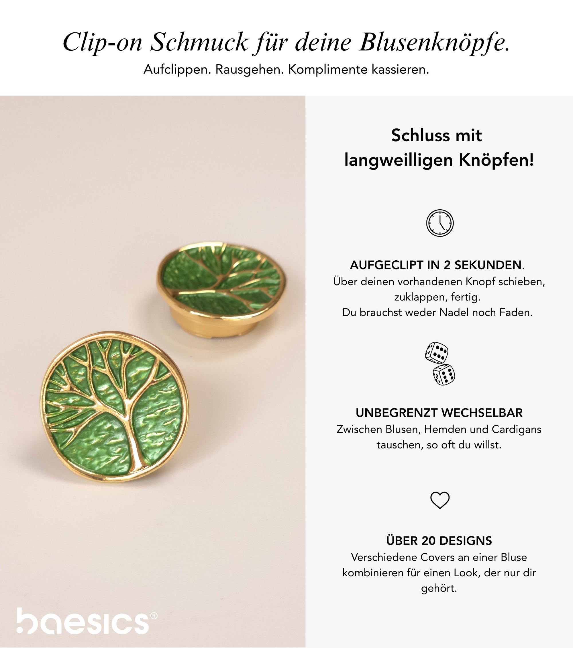 Baesics Button Covers Baum des Lebens – nickelfreie Knopfüberzüge, Bild 2