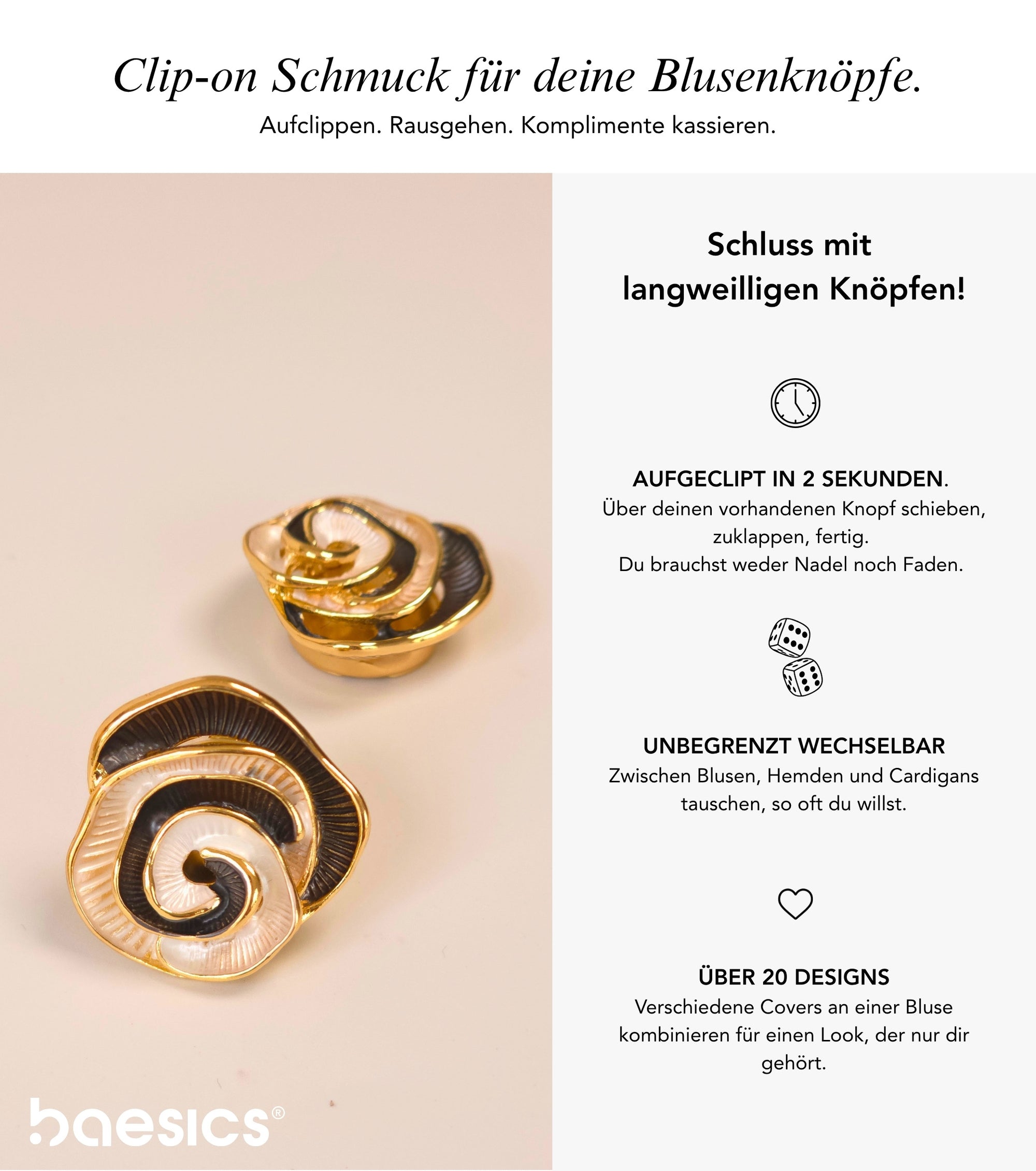 Baesics Button Covers Spiralrose – nickelfreie Knopfüberzüge, Bild 2