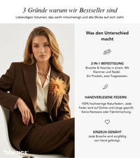 Drei Gründe für die Baesics® Federbrosche: 2-in-1 Befestigung, handverlesene Federn, einzeln genäht