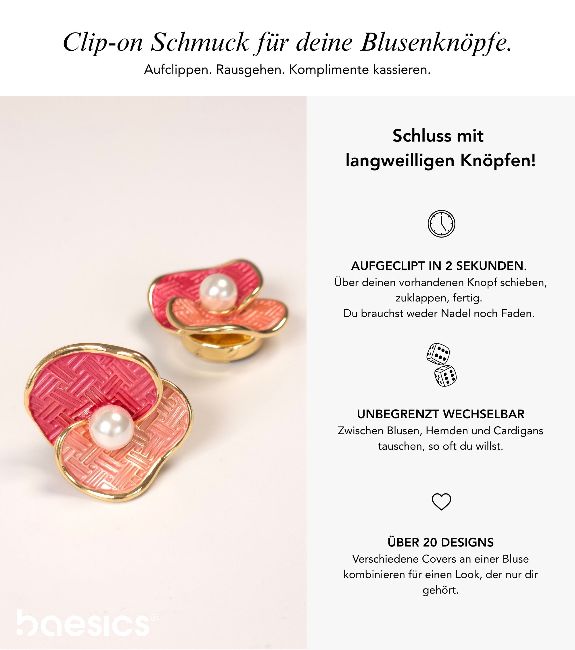 Baesics Button Covers Koralle – nickelfreie Knopfüberzüge, Bild 2