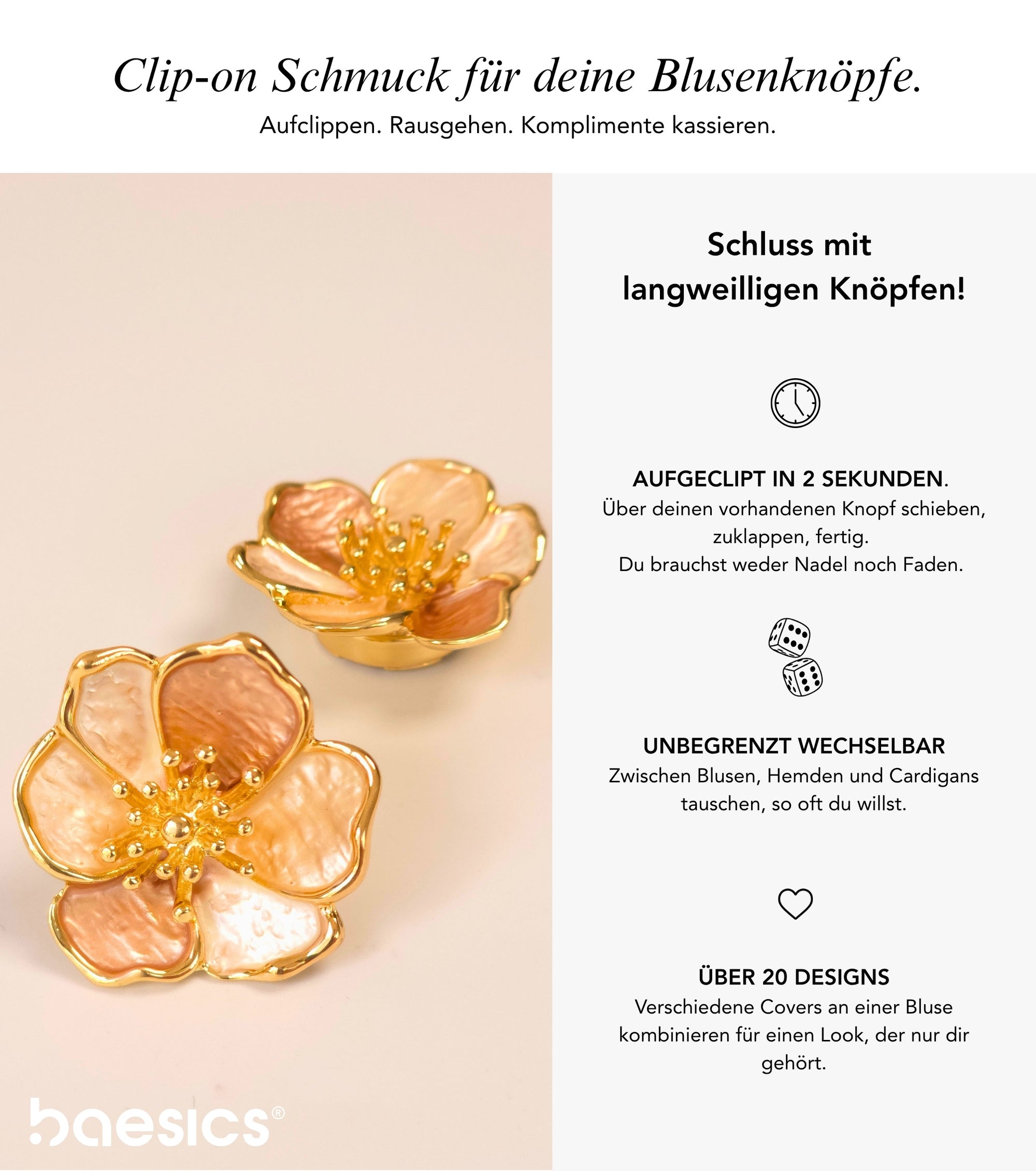 Baesics Button Covers Goldmohn – nickelfreie Knopfüberzüge, Bild 2