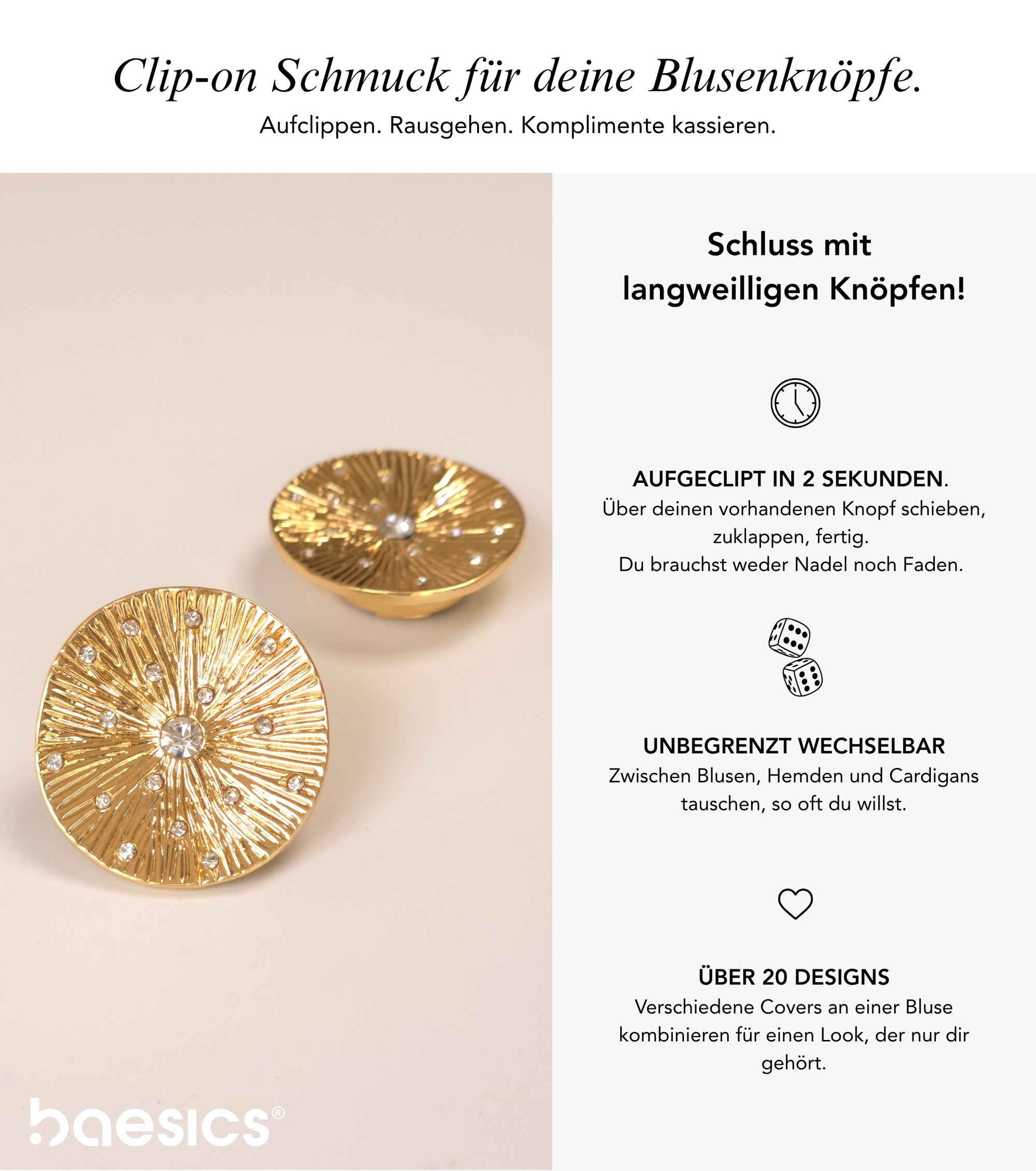Baesics Button Covers Sunburst – nickelfreie Knopfüberzüge, Bild 2