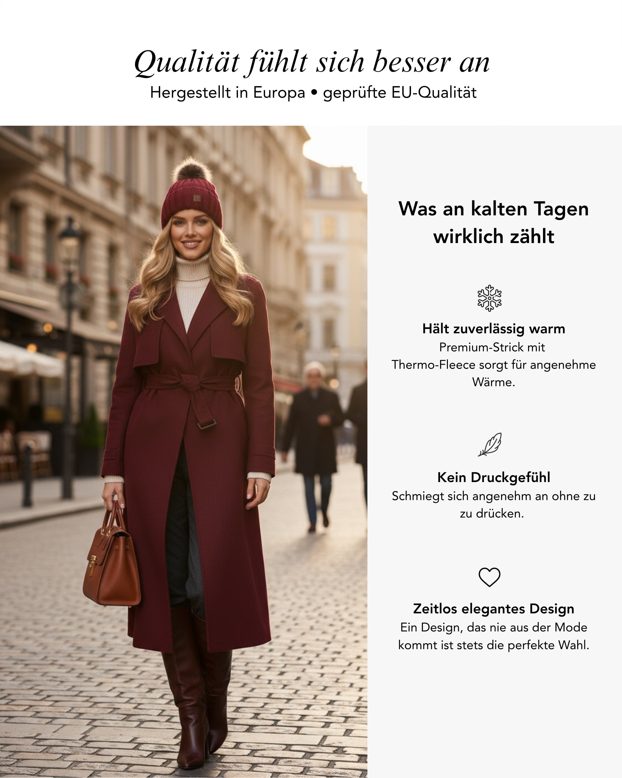 Baesics Bombelmütze – Strickmütze mit Kunstfell-Bommel & Fleecefutter, Bild 2